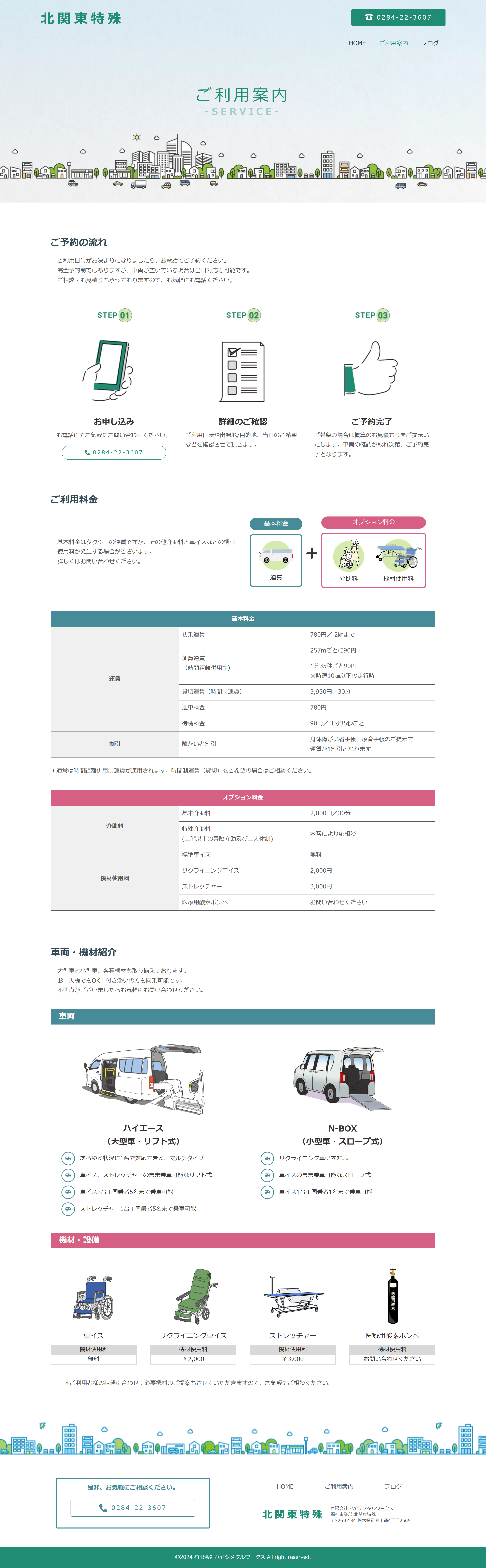 北関東特殊 HP ご利用案内ページ全体